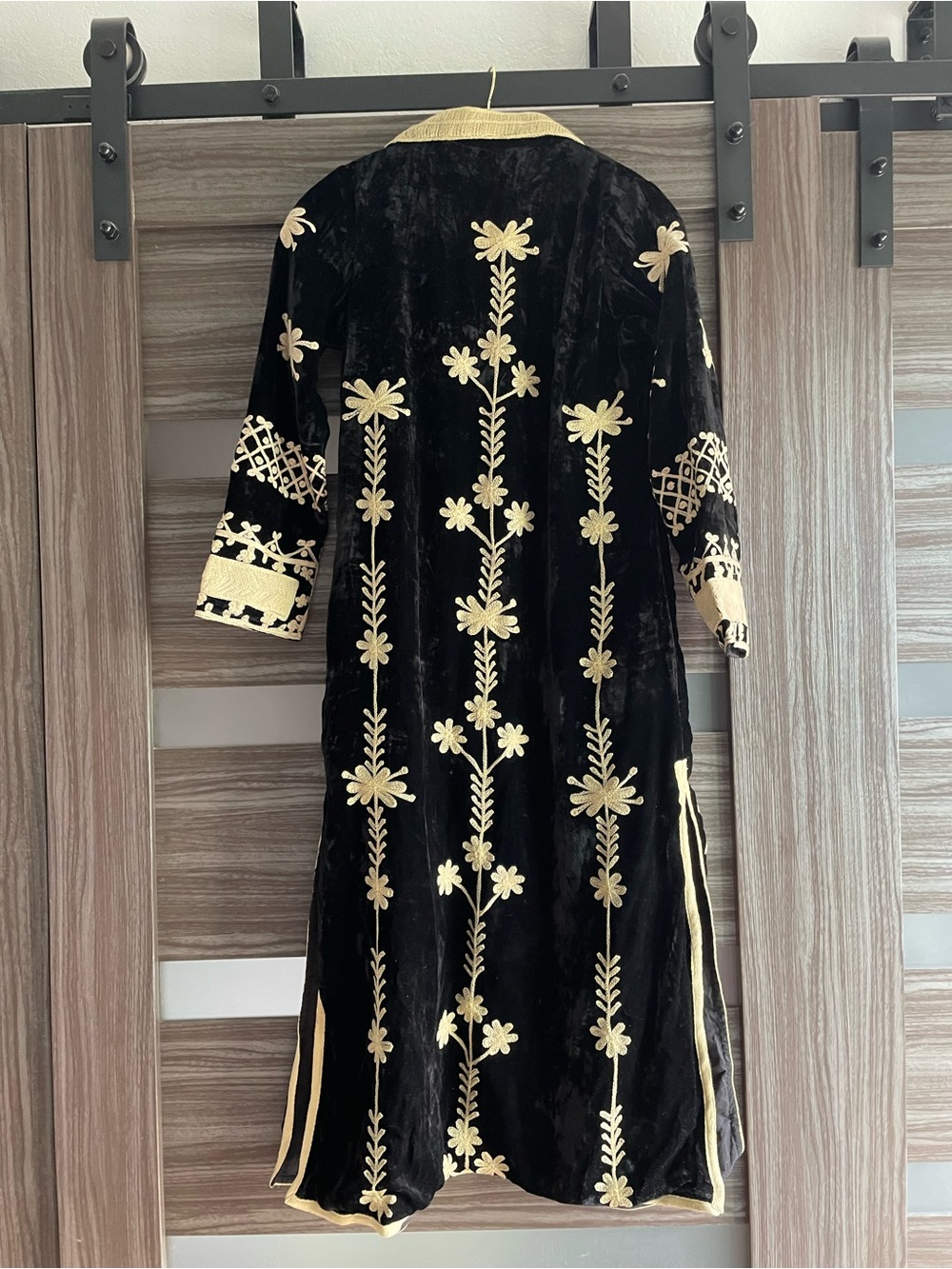Antra Embroidered Velvet Black & Cream Long MIDI Jacket Coat - Picture 3 of 16